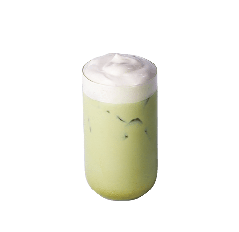 Matcha Glacé avec Mousse Froide Fraise et Rose / 